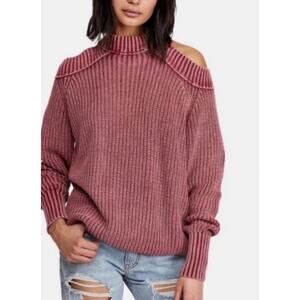 Free People Half Moon Bay Cold Shoulder Cutout Back Sweater Pink‎ Large